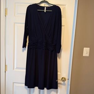 NY Collection Deep Blue Ruched Dress